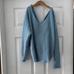 Blue V-Neck Women Sweater
